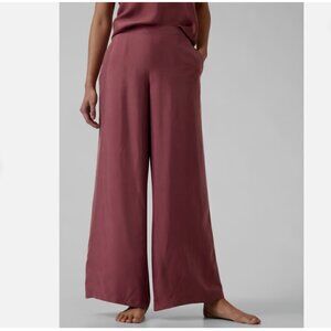 ATHLETA Calm Cool Pant Tawny Rose Pink SOFT Satin Wide Leg Elastic Waist RT$99